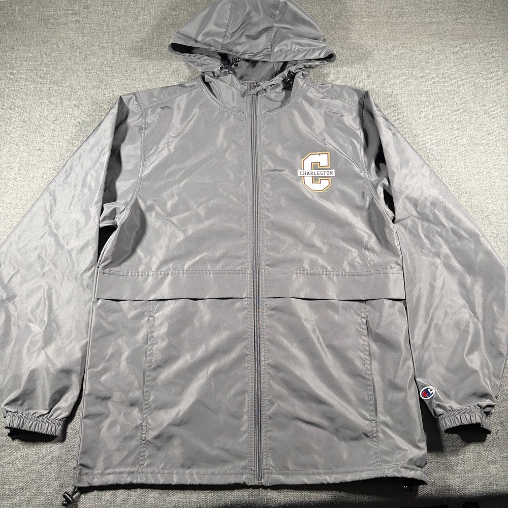 Champion Windbreaker Jacket Mens Small Grey Charleston Cougars Full Zip Hooded